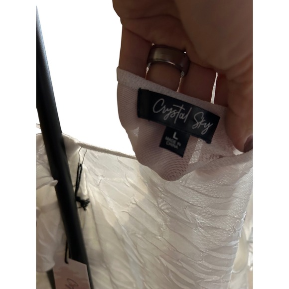 Crystal Sky White One Shoulder Ruffle Ruched Mesh Top Size L - Picture 4 of 4